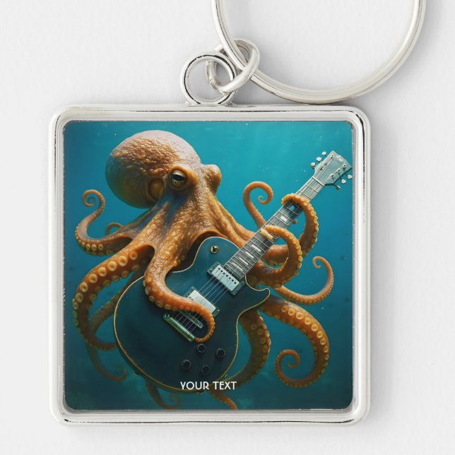 Fantasy Cute Octopus Playing Guitar Key Ring (Front)