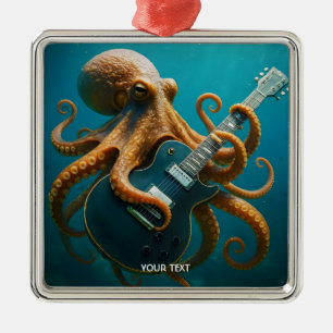Fantasy Cute Octopus Playing Guitar Metal Ornament