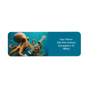 Fantasy Cute Octopus Playing Guitar Return Address Label