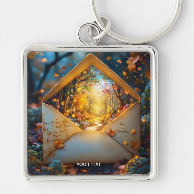 Fantasy Cute Old Autumn Envelope Key Ring (Front)
