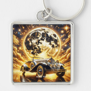 Fantasy Cute Old Car Moon Key Ring