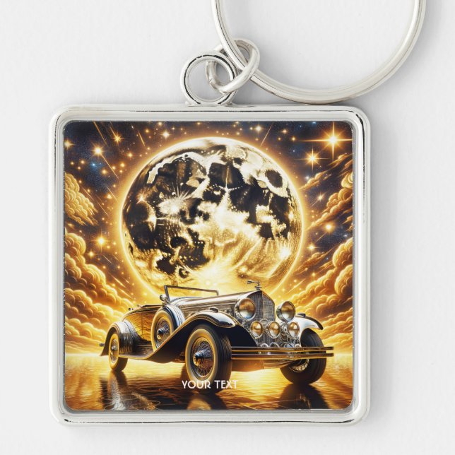 Fantasy Cute Old Car Moon Key Ring (Front)