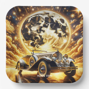 Fantasy Cute Old Car Moon Paper Plate