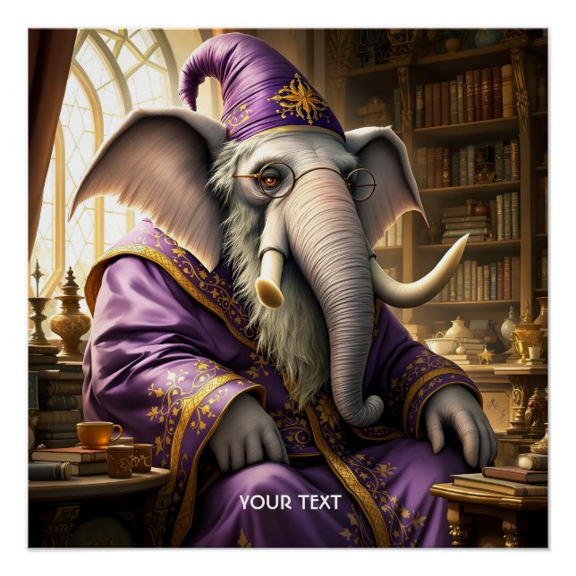 Fantasy Cute Old Elephant Wizard Poster (Front)