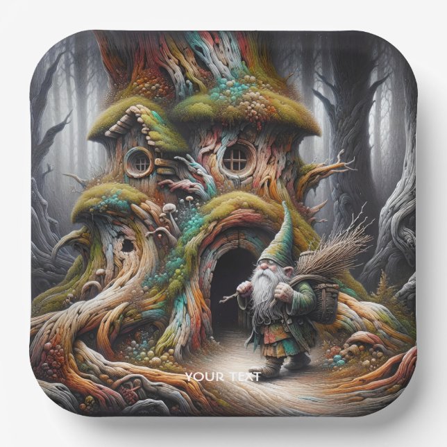 Fantasy Cute Old Forest Traveller Paper Plate (Front)