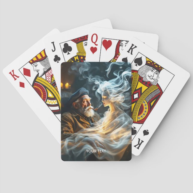Fantasy Cute Old Man Smoke Playing Cards (Back)