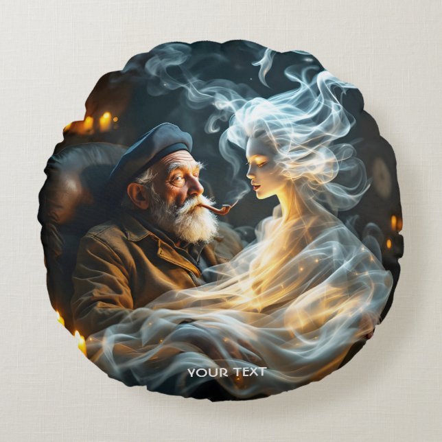 Fantasy Cute Old Man Smoke Round Cushion (Front)