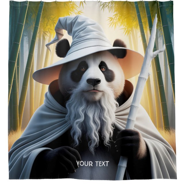 Fantasy Cute Old Panda Wizard Shower Curtain (Front)