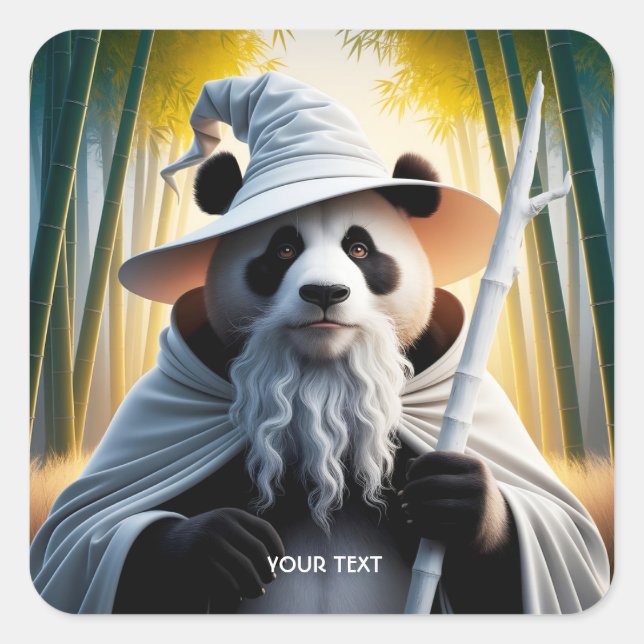 Fantasy Cute Old Panda Wizard Square Sticker (Front)
