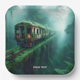 Fantasy Cute Old Past Train Paper Plate