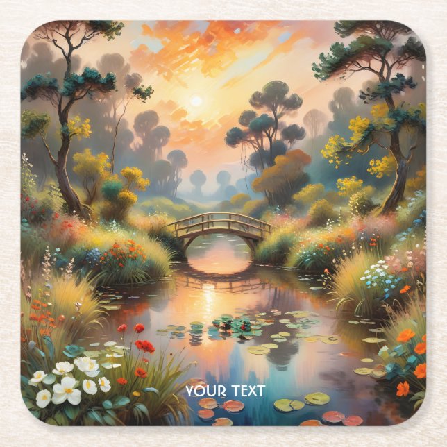 Fantasy Cute Old Vibrant Bridge Square Paper Coaster (Front)