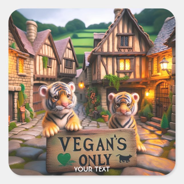 Fantasy Cute Only Vegans Allowed Square Sticker (Front)