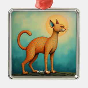 Fantasy Cute Orange Abstract Cat Metal Ornament