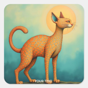 Fantasy Cute Orange Abstract Cat Square Sticker