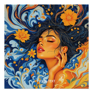 Fantasy Cute Orange Blue Girl Poster