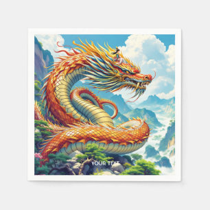 Fantasy Cute Orange Dragon Mountains Napkin