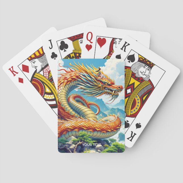 Fantasy Cute Orange Dragon Mountains Playing Cards (Back)