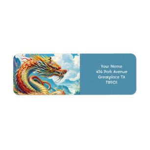 Fantasy Cute Orange Dragon Mountains Return Address Label