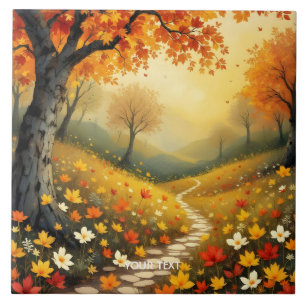 Fantasy Cute Orange Fall Forest Ceramic Tile
