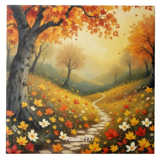 Fantasy Cute Orange Fall Forest Ceramic Tile (Front)