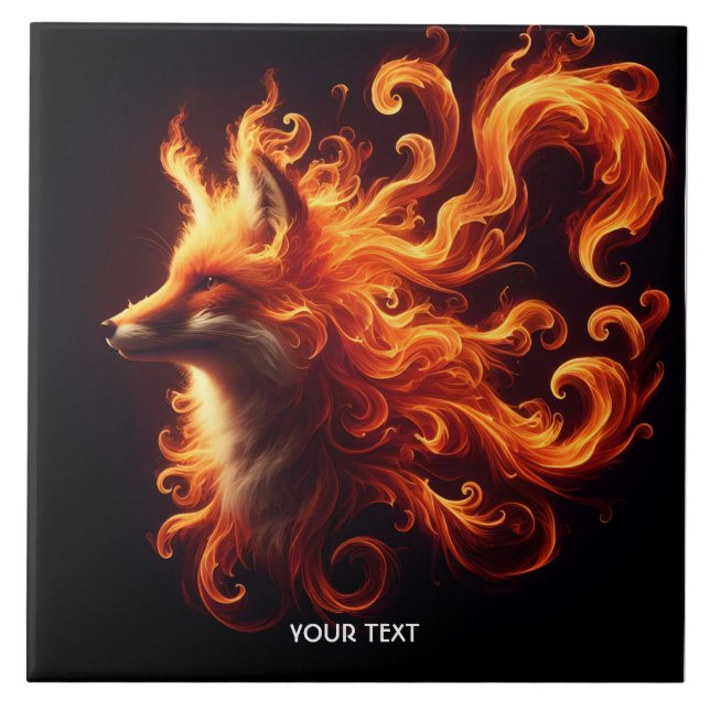 Fantasy Cute Orange Fox Fire Ceramic Tile (Front)