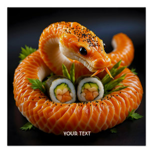 Fantasy Cute Orange Snake Sushi Poster