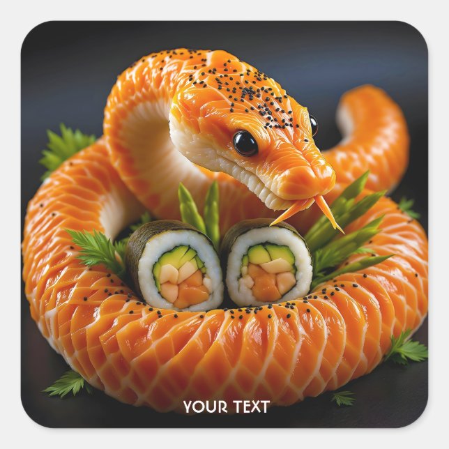 Fantasy Cute Orange Snake Sushi Square Sticker (Front)