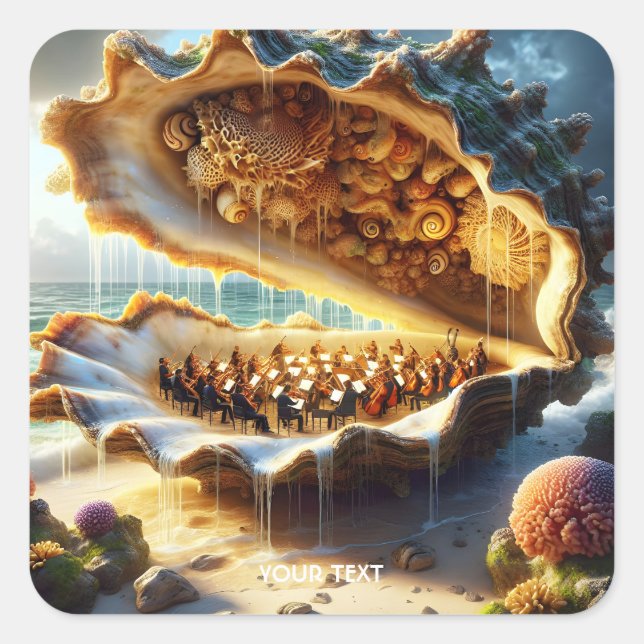 Fantasy Cute Orchestra Shell Sea Square Sticker (Front)