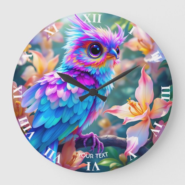 Fantasy Cute Orchid Exotic Bird Large Clock (Front)