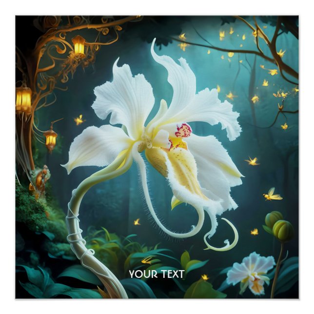 Fantasy Cute Orchid Fireflies Forest Poster (Front)