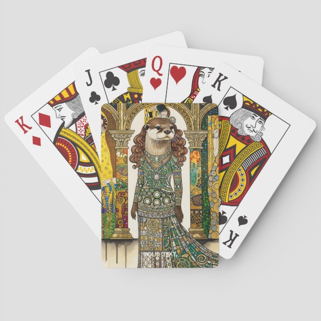 Fantasy Cute Otter Art Deco Playing Cards (Back)