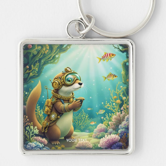 Fantasy Cute Otter Steampunk Suit Key Ring (Front)