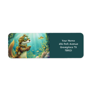 Fantasy Cute Otter Steampunk Suit Return Address Label