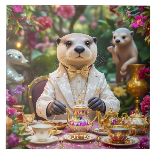 Fantasy Cute Otter Tea Party Ceramic Tile (Front)