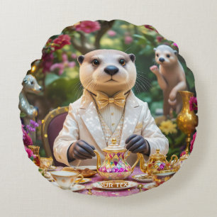 Fantasy Cute Otter Tea Party Round Cushion