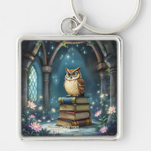 Fantasy Cute Owl Glasses Books Key Ring