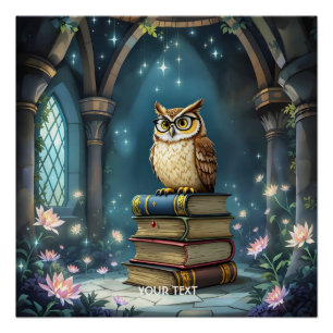 Fantasy Cute Owl Glasses Books Poster