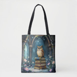 Fantasy Cute Owl Glasses Books Tote Bag