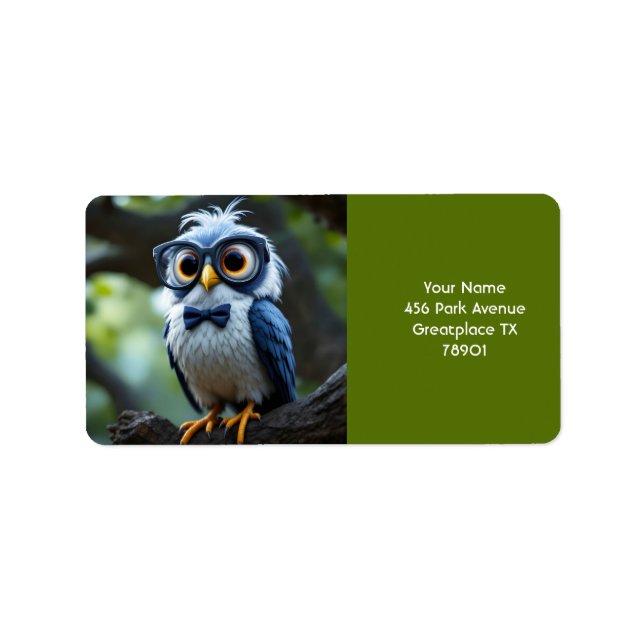 Fantasy Cute Owl Glasses Bow Label (Front)