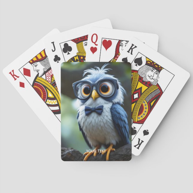 Fantasy Cute Owl Glasses Bow Playing Cards (Back)