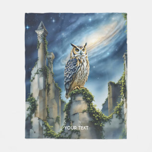 Fantasy Cute Owl Old Ruins Fleece Blanket