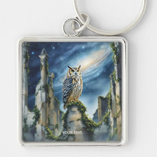 Fantasy Cute Owl Old Ruins Key Ring