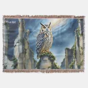 Fantasy Cute Owl Old Ruins Throw Blanket