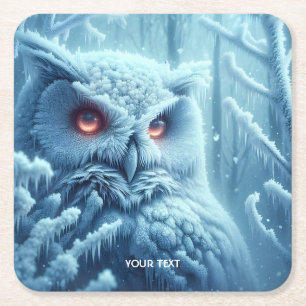 Fantasy Cute Owl Snow Winter Square Paper Coaster