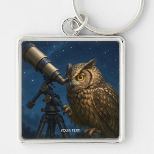 Fantasy Cute Owl Telescope Night Key Ring
