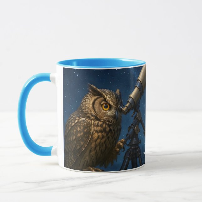 Fantasy Cute Owl Telescope Night  Mug (Left)