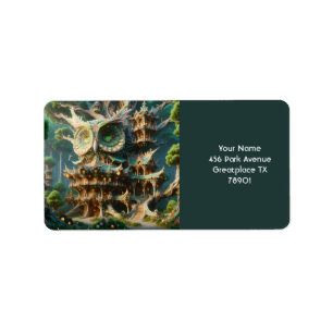 Fantasy Cute Owl Tree House Label