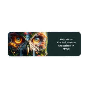 Fantasy Cute Owl Waterfall Trees Return Address Label