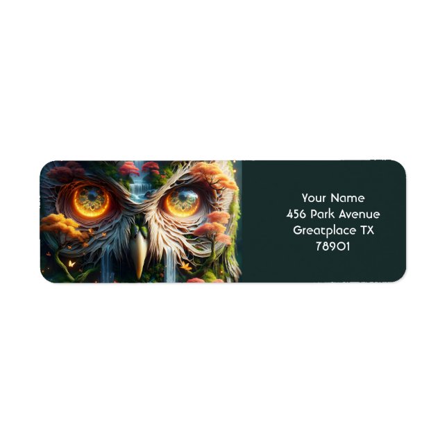 Fantasy Cute Owl Waterfall Trees Return Address Label (Front)