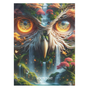 Fantasy Cute Owl Waterfall Trees Tablecloth